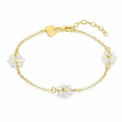 Bracelets | Bracelet en Argent Plaqué Or 18Ct, 3 Fleurs, Cristaux Blanc – Femmes Bijoux Blanc