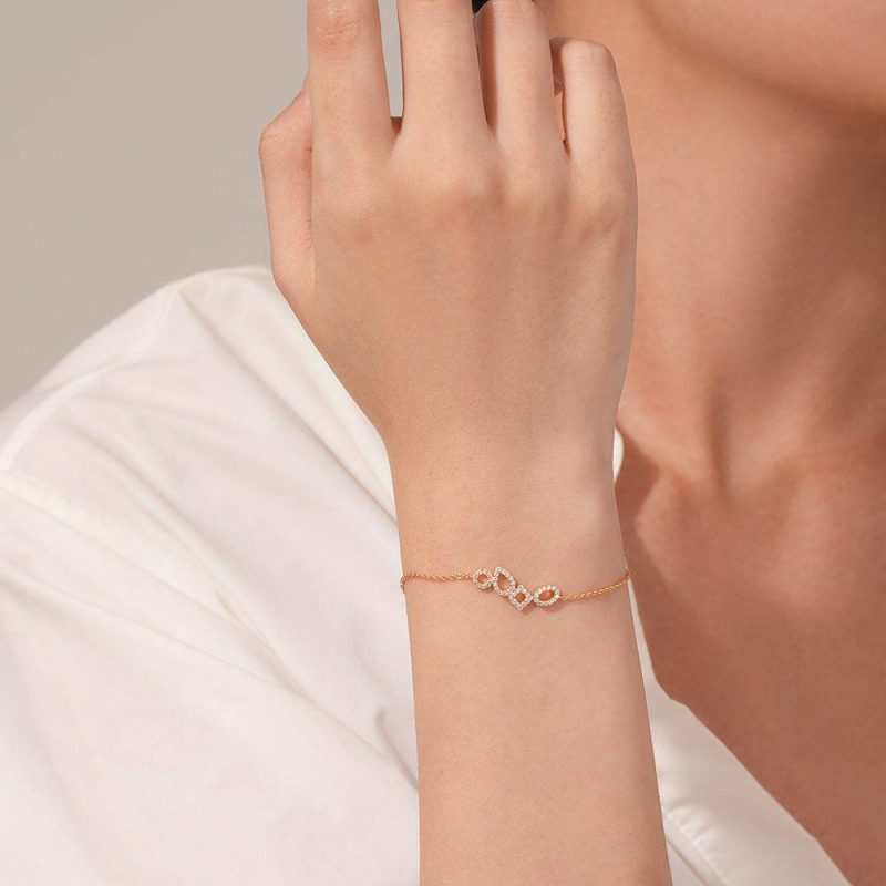 Bracelets | Bracelet en Argent Plaqué Or 18Ct, 4 Formes, Pierres Blanc – Femmes Bijoux Blanc