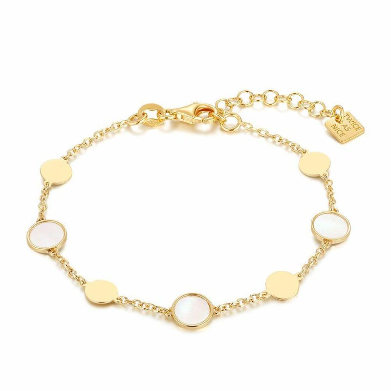 Bracelets | Bracelet en Argent Plaqué Or 18Ct, 7 Ronds, Nacre Blanc – Femmes Bijoux Blanc