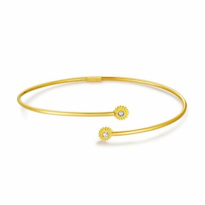 Bracelets | Bracelet en Argent Plaqué Or 18Ct, Bangle, Fleurs Blanc – Femmes Bijoux Blanc