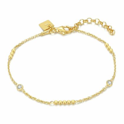 Bracelets | Bracelet en Argent Plaqué Or 18Ct, Boules et Pierres Blanc – Femmes Bijoux Blanc