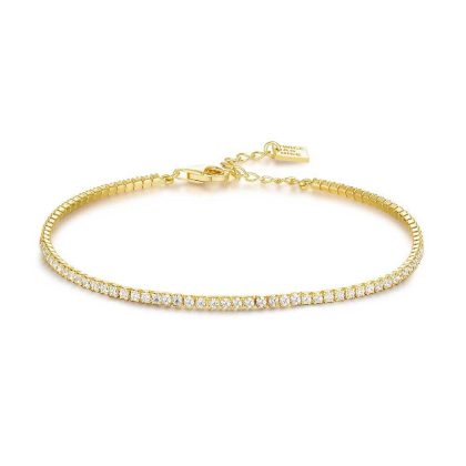 Bracelets | Bracelet en Argent Plaqué Or 18Ct, Bracelet Tennis, Zircons 2 mm Blanc – Femmes Bijoux Blanc