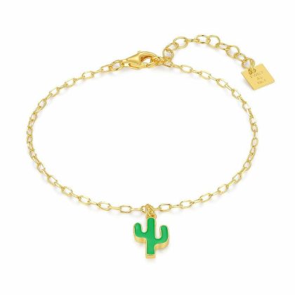 Bracelets | Bracelet en Argent Plaqué Or 18Ct, Cactus Vert – Femmes Bijoux Bracelets