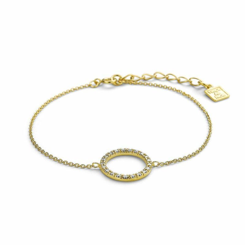 Bracelets | Bracelet en Argent Plaqué Or 18Ct, Cercle, Pierres Blanc – Femmes Bijoux Blanc