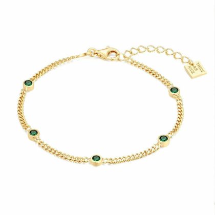 Bracelets | Bracelet en Argent Plaqué Or 18Ct, Chaîne Gourmet, 5 Zircons Verts Vert – Femmes Bijoux Bracelets