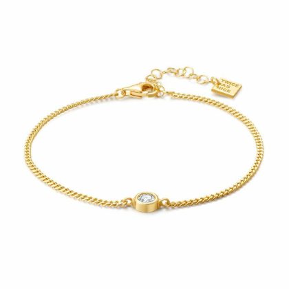 Bracelets | Bracelet en Argent Plaqué Or 18Ct, Chaîne Gourmet, Zircon Rond Goudkleur – Femmes Bijoux Bracelets