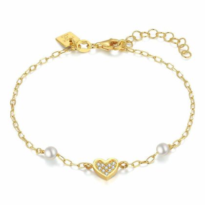 Bracelets | Bracelet en Argent Plaqué Or 18Ct, Coeur et Perles Blanc – Femmes Bijoux Blanc