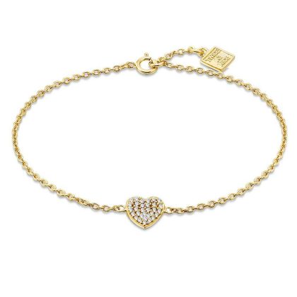 Bracelets | Bracelet en Argent Plaqué Or 18Ct, Coeur, Pierres Blanc – Femmes Bijoux Blanc