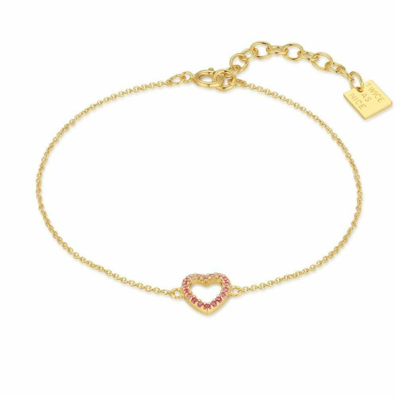 Bracelets | Bracelet en Argent Plaqué Or 18Ct, Coeur Rose Rose – Femmes Bijoux Bracelets