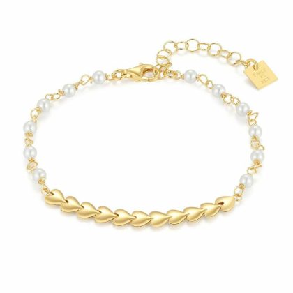 Bracelets | Bracelet en Argent Plaqué Or 18Ct, Coeurs et Perles Blanc – Femmes Bijoux Blanc