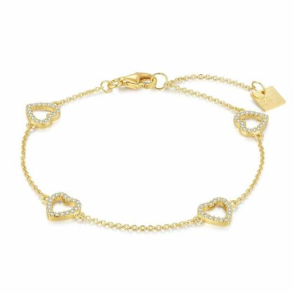 Bracelets | Bracelet en Argent Plaqué Or 18Ct, Coeurs, Pierres Blanc – Femmes Bijoux Blanc