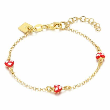 Bracelets | Bracelet en Argent Plaqué Or 18Ct, Coeurs Rouges Rouge – Enfants Bijoux Bracelets