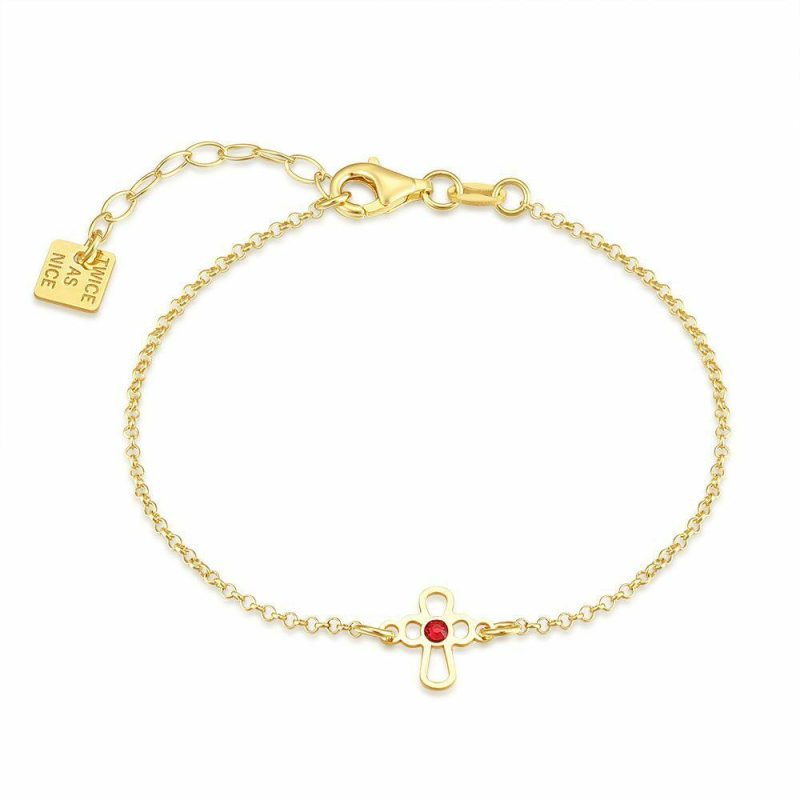 Bracelets | Bracelet en Argent Plaqué Or 18Ct, Croix, Cristal Rouge Rouge – Femmes Bijoux Bracelets