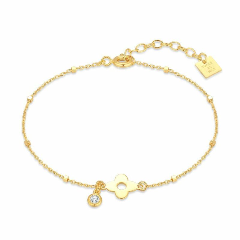 Bracelets | Bracelet en Argent Plaqué Or 18Ct, Fleur Blanc – Femmes Bijoux Blanc