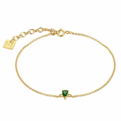 Bracelets | Bracelet en Argent Plaqué Or 18Ct, Goutte Verte Vert – Femmes Bijoux Bracelets