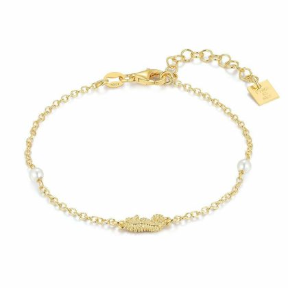 Bracelets | Bracelet en Argent Plaqué Or 18Ct, Hippocampe Blanc – Femmes Bijoux Blanc