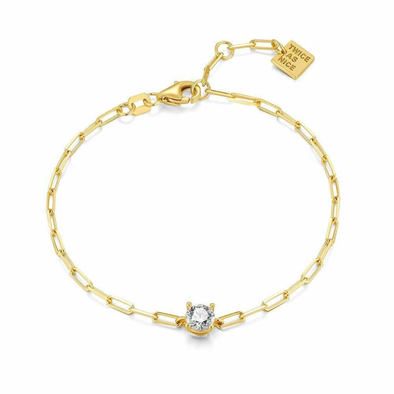 Bracelets | Bracelet en Argent Plaqué Or 18Ct, Liens Ovales, Zircon Rond – Femmes Bijoux Bracelets