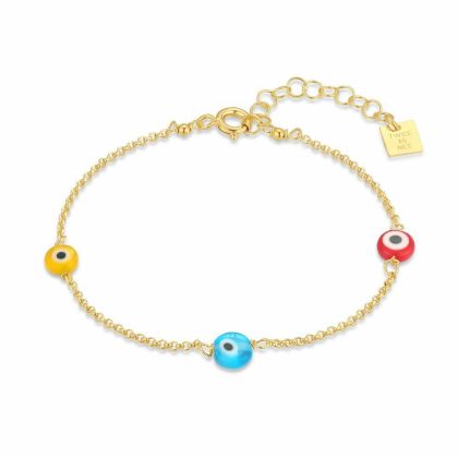 Bracelets | Bracelet en Argent Plaqué Or 18Ct, Oeuil Rouge, Bleu et Jaune Multi – Femmes Bijoux Bracelets