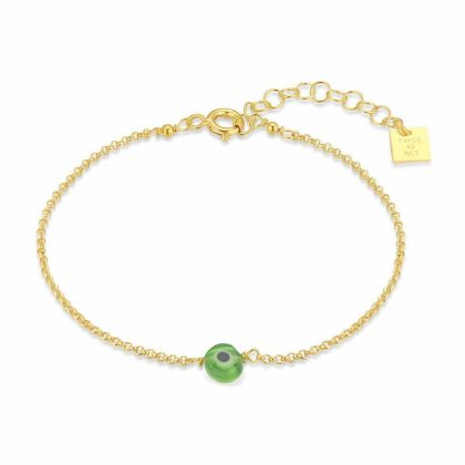 Bracelets | Bracelet en Argent Plaqué Or 18Ct, Oeuil Vert Vert – Femmes Bijoux Bracelets