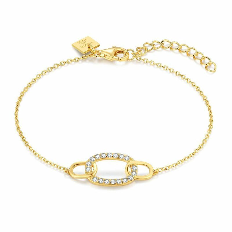 Bracelets | Bracelet en Argent Plaqué Or 18Ct, Ovale, Zirconia Blanc – Femmes Bijoux Blanc