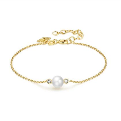 Bracelets | Bracelet en Argent Plaqué Or 18Ct, Perle, 2 Pierres Blanc – Femmes Bijoux Blanc