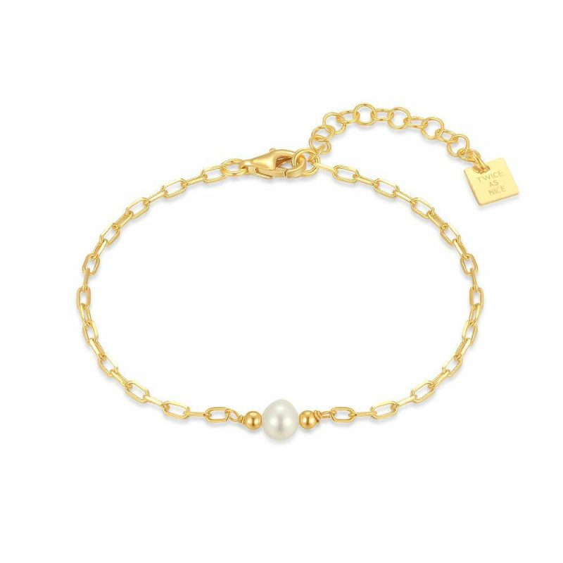 Bracelets | Bracelet en Argent Plaqué Or 18Ct, Perle Blanc – Femmes Bijoux Blanc