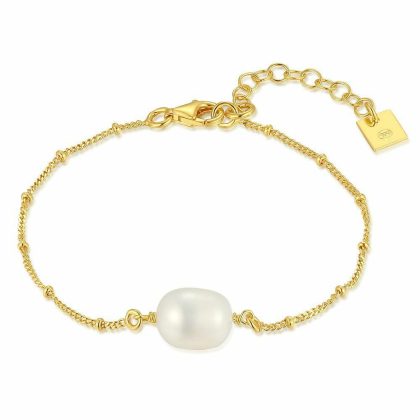 Bracelets | Bracelet en Argent Plaqué Or 18Ct, Perle D’Eau Douce Blanc – Femmes Bijoux Blanc