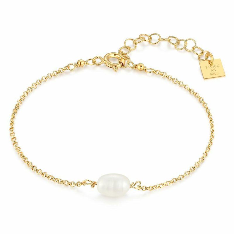 Bracelets | Bracelet en Argent Plaqué Or 18Ct, Perle D’Eau Douce Blanc – Femmes Bijoux Blanc