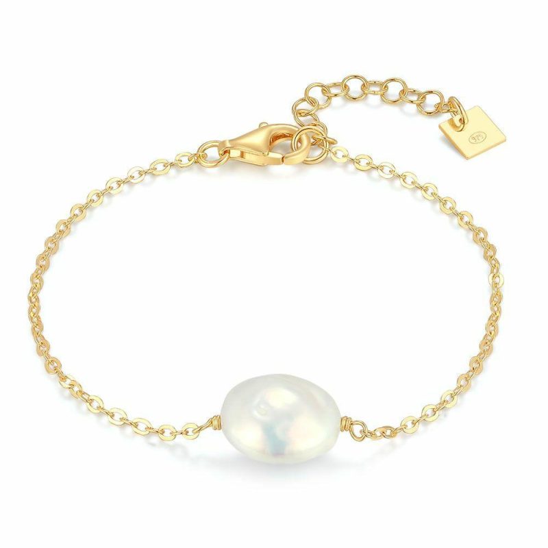 Bracelets | Bracelet en Argent Plaqué Or 18Ct, Perle D’Eau Douce Blanc – Femmes Bijoux Blanc