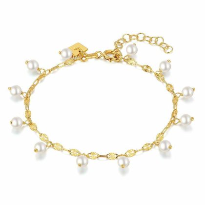 Bracelets | Bracelet en Argent Plaqué Or 18Ct, Perles Blanc – Femmes Bijoux Blanc