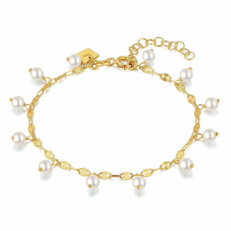 Bracelets | Bracelet en Argent Plaqué Or 18Ct, Perles Blanc – Femmes Bijoux Blanc