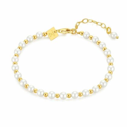 Bracelets | Bracelet en Argent Plaqué Or 18Ct, Perles, Boules Blanc – Femmes Bijoux Blanc