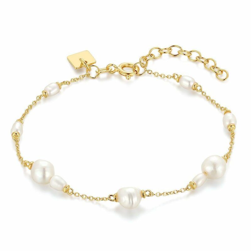 Bracelets | Bracelet en Argent Plaqué Or 18Ct, Perles D’Eau Douce Blanc – Femmes Bijoux Blanc