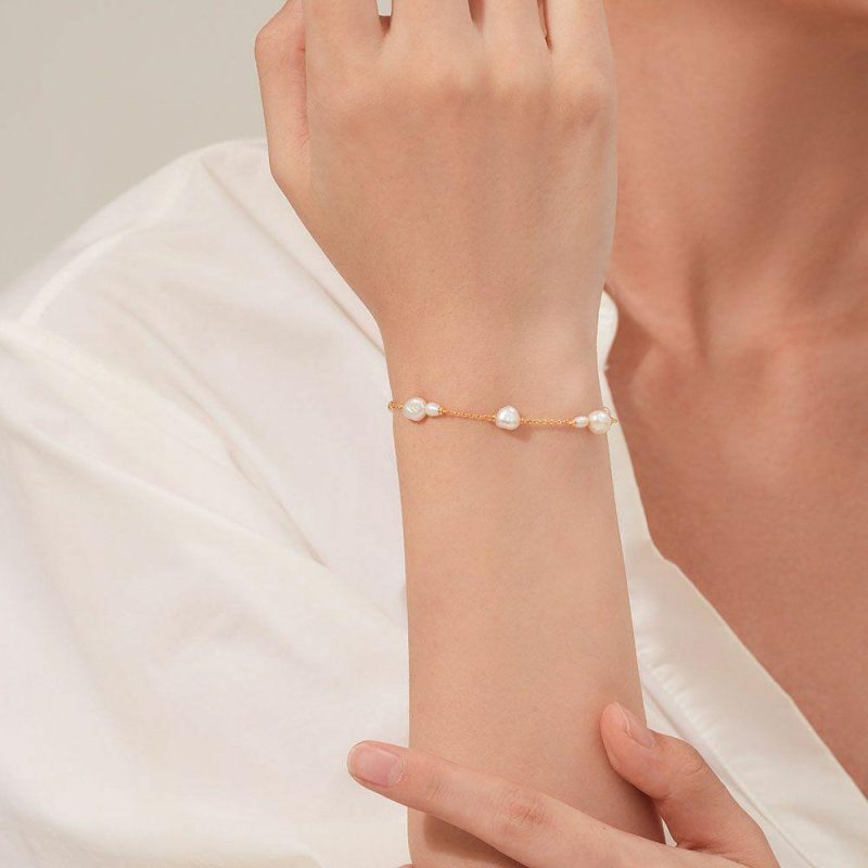 Bracelets | Bracelet en Argent Plaqué Or 18Ct, Perles D’Eau Douce Blanc – Femmes Bijoux Blanc