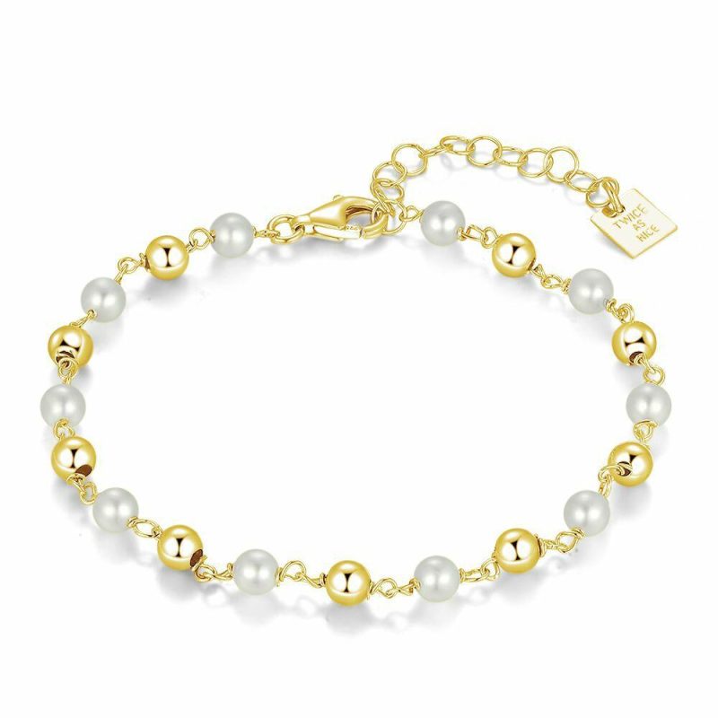 Bracelets | Bracelet en Argent Plaqué Or 18Ct, Perles et Boules Blanc – Femmes Bijoux Blanc