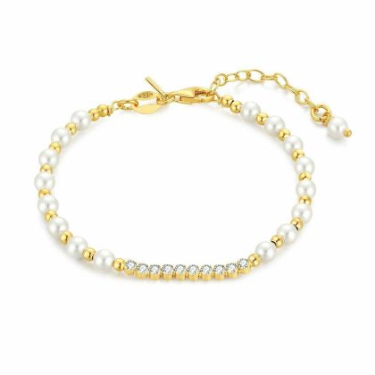 Bracelets | Bracelet en Argent Plaqué Or 18Ct, Perles, Pierres Blanc – Femmes Bijoux Blanc