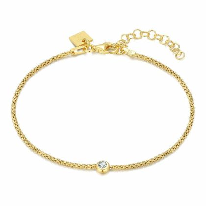 Bracelets | Bracelet en Argent Plaqué Or 18Ct, Pierre Blanche Blanc – Femmes Bijoux Blanc