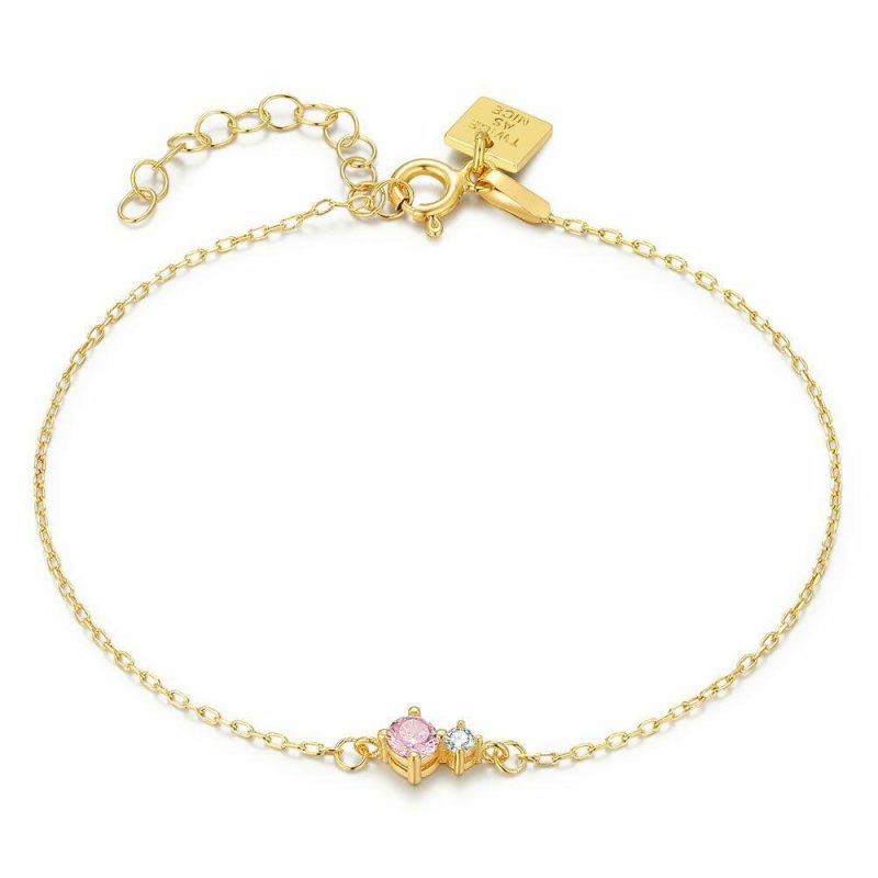 Bracelets | Bracelet en Argent Plaqué Or 18Ct, Pierre Rose et Blanche Rose – Femmes Bijoux Bracelets