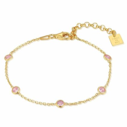 Bracelets | Bracelet en Argent Plaqué Or 18Ct, Pierres Roses Rose – Femmes Bijoux Bracelets