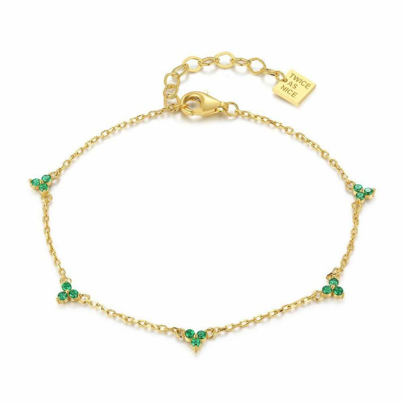 Bracelets | Bracelet en Argent Plaqué Or 18Ct, Pierres Vertes Vert – Femmes Bijoux Bracelets