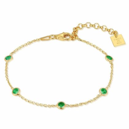 Bracelets | Bracelet en Argent Plaqué Or 18Ct, Pierres Vertes Vert – Femmes Bijoux Bracelets