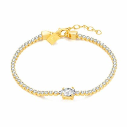 Bracelets | Bracelet en Argent Plaqué Or 18Ct, Tennis, Goutte Pierre Blanc – Femmes Bijoux Blanc