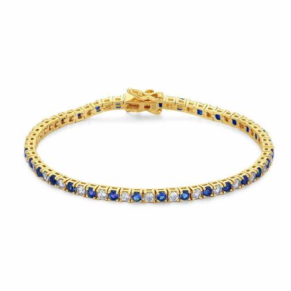 Bracelets | Bracelet en Argent Plaqué Or 18Ct, Tennis, Zircons Blancs et Bleus Bleu – Femmes Bijoux Bleu