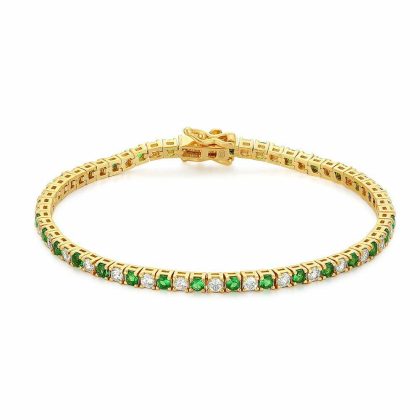 Bracelets | Bracelet en Argent Plaqué Or 18Ct, Tennis, Zircons Blancs et Verts Vert – Femmes Bijoux Bracelets