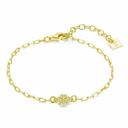 Bracelets | Bracelet en Argent Plaqué Or 18Ct, Trèfle Blanc – Femmes Bijoux Blanc