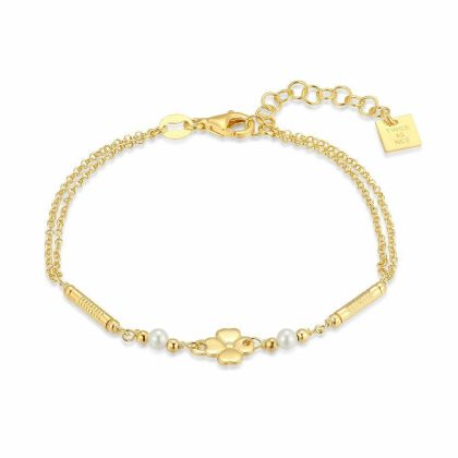 Bracelets | Bracelet en Argent Plaqué Or 18Ct, Trèfle et Perles Blanc – Femmes Bijoux Blanc