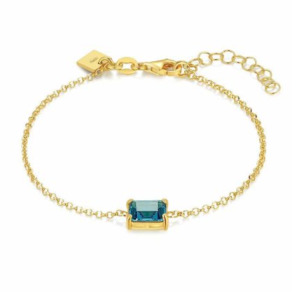 Bracelets | Bracelet en Argent Plaqué Or 18Ct, Zirconia Bleu Bleu – Femmes Bijoux Bleu