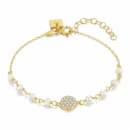 Bracelets | Bracelet en Argent Plaqué Or 18Ct, Zirconia et Perles Blanc – Femmes Bijoux Blanc