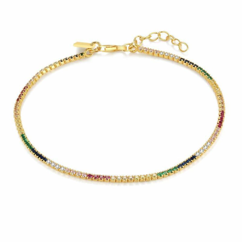 Bracelets | Bracelet en Argent Plaqué Or 18Ct, Zirconia Multi Couleur Multi – Femmes Bijoux Bracelets