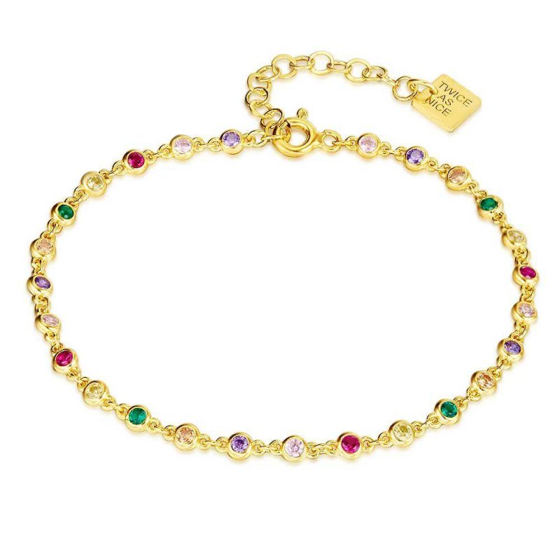 Bracelets | Bracelet en Argent Plaqué Or 18Ct, Zircons Multicolores, Ronds Multi – Femmes Bijoux Bracelets